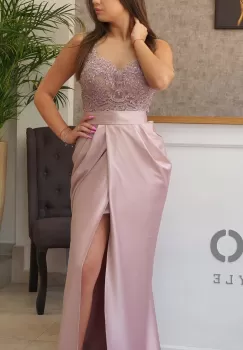 Rochie de ocazie lunga din tafta cu slit in partea din fata si falduri in laterale imagine