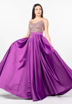 Rochie de ocazie lunga din tafta fucsia cu broderie pretioasa in partea superioara imagine