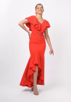 Rochie de ocazie mulata pe corp prevazuta cu volane imagine