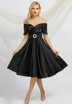 Rochie de ocazie neagra in clos confectionata din material fluida imagine
