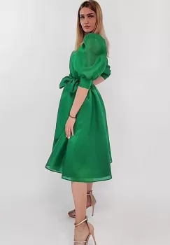 Rochie de ocazie vaporoasa de culoare verde prevazuta cu maneci usor bufante imagine