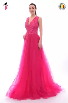 Rochie de seara lunga de tulle ciclam imagine