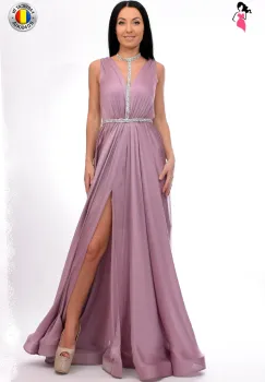 Rochie de seara lunga din material vaporos cu captuseala scurta si slit pe picior imagine