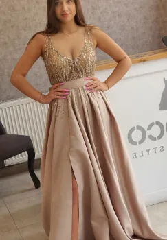 Rochie de seara lunga din tafta cu partea superioara imagine