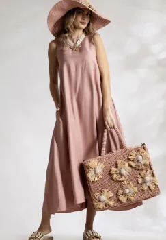 Rochie de zi din vascoza de culoare roz pudra imagine