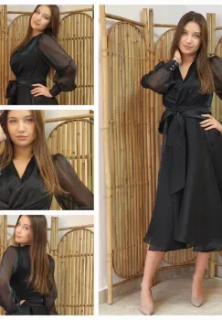 Rochie din organza cu croi in clos si decolteu petrecut imagine