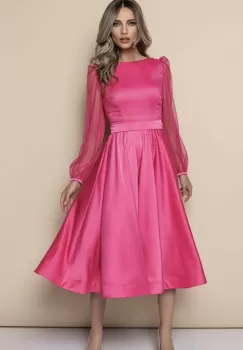 Rochie din tafta fucsia cu maneci transparente imagine