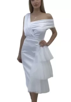 Rochie eleganta alba cu volane din tull suprapuse imagine