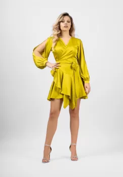 Rochie eleganta asimetrica prevazuta cu volane si cordon reglabil imagine