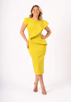 Rochie eleganta conica cu lungimea midi accesorizata cu cordon pretios detasabil la talie imagine