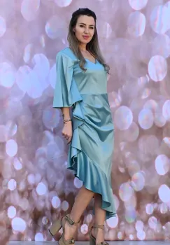 Rochie eleganta conica din tafta cu volane si pense in zona talie imagine