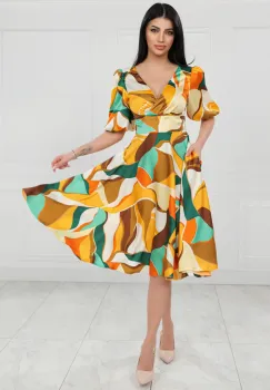 Rochie eleganta cu croiala in clos si imprimeu colorat imagine