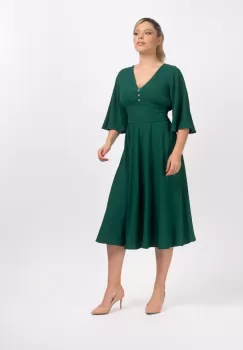 Rochie eleganta de culoare verde cu croiala in clos si lungime midi confectionata din dublu voal imagine
