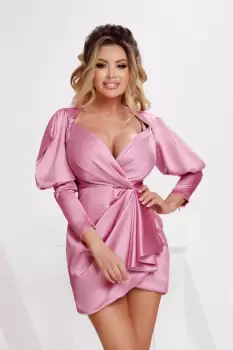 Rochie eleganta din matase roz cu pliuri la bust imagine