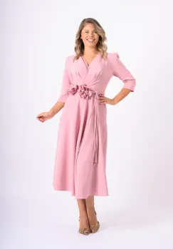 Rochie eleganta din stofa cu croiala lejera in clos si detaliu la talie detasabil imagine