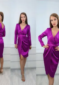 Rochie eleganta din tafta cu aspect petrecut si pense la talie imagine