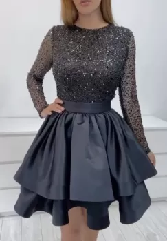 Rochie eleganta din tafta cu broderie si perle imagine