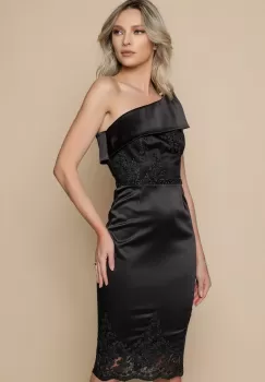 Rochie eleganta din tafta neagra prevazuta cu broderie imagine