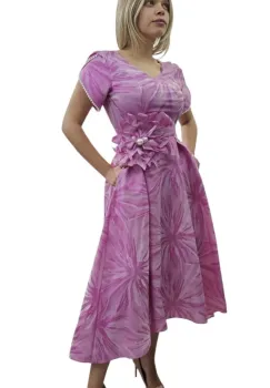 Rochie eleganta din tafta roz cu imprimeu floral imagine