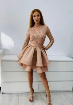 Rochie eleganta din tafta roz pudra imagine