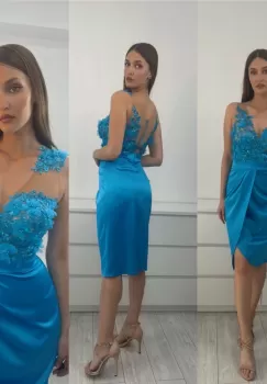 Rochie eleganta din tafta turqoise imagine