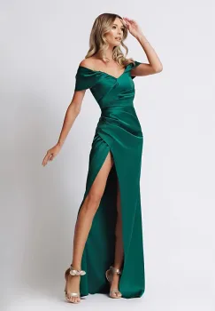 Rochie eleganta din tafta verde cu aspect petrecut si decolteu in V imagine