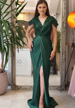 Rochie eleganta din tesatura pretioasa de culoare verde imagine