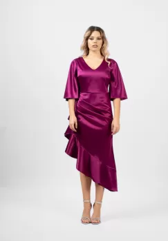 Rochie eleganta din tesatura vaporoasa satinata de culoare mov imagine