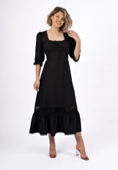 Rochie eleganta din vascoza cu dantela si nasturi imbracati imagine