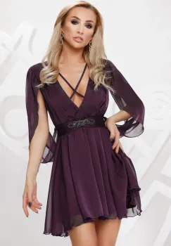 Rochie eleganta din voal cu maneci sparte si accesoriu la talie imagine