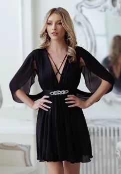 Rochie eleganta din voal cu striatii de culoare negru imagine
