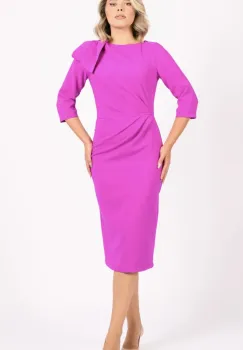Rochie eleganta fucsia cu pense in zona taliei imagine