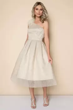 Rochie eleganta ivoire in clos cu fulgi pe umar si insertie de sclipici fin imagine