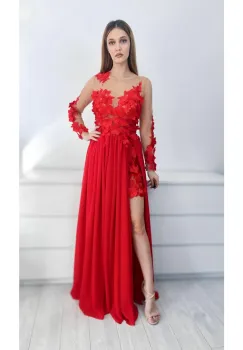 Rochie eleganta lunga cu broderie florala 3d imagine