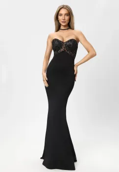 Rochie eleganta lunga cu broderie si bretele subtiri imagine