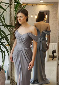 Rochie eleganta lunga cu corset si slit pe picior imagine