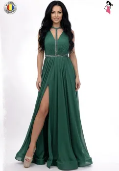 Rochie eleganta lunga cu decolteu adans si slit pe picior imagine