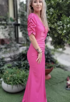 Rochie eleganta lunga din tafta cu slit pe picior si pense in partea superioara imagine