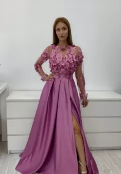 Rochie eleganta lunga din tafta roz cu buzunare laterale imagine