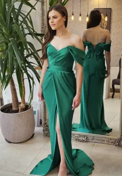 Rochie eleganta lunga din tafta verde imagine