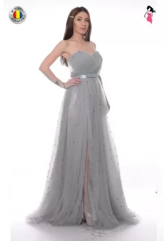 Rochie eleganta lunga din tull cu perlute multicolore imagine