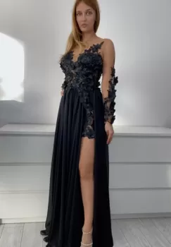 Rochie eleganta lunga din voal negru imagine