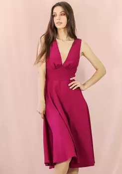 Rochie eleganta midi cu croiala in clos si decolteu in V prevazut cu tull transparent imagine