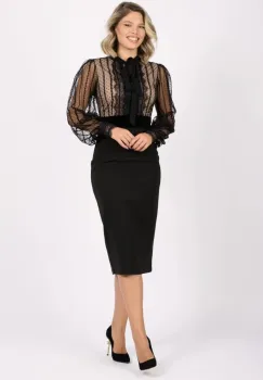 Rochie eleganta neagra conica cu partea superioara prevazuta cu dantela imagine