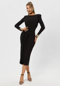 Rochie eleganta neagra cu lungimea midi si mulata pe corp imagine