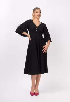 Rochie eleganta neagra din dublu voal cu nasturei tip bijuterie imagine