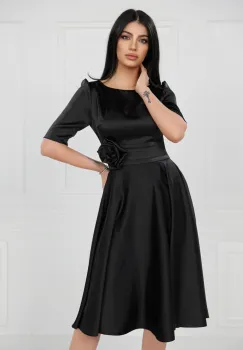 Rochie eleganta neagra din tafta cu croiala closi si maneca scurta imagine