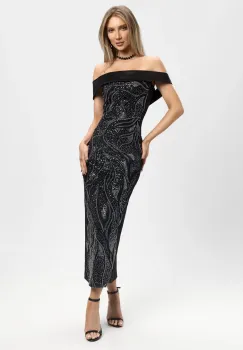 Rochie eleganta neagra midi cu broderie pretioasa imagine