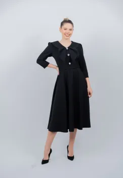 Rochie eleganta neagra prevazuta cu guler maxi si cordon detasabil imagine