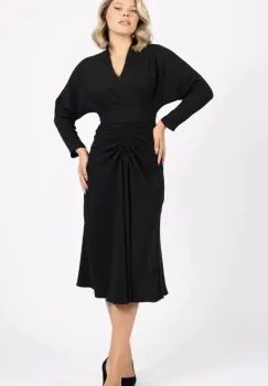Rochie eleganta neagra prevazuta cu pliuri la talie imagine